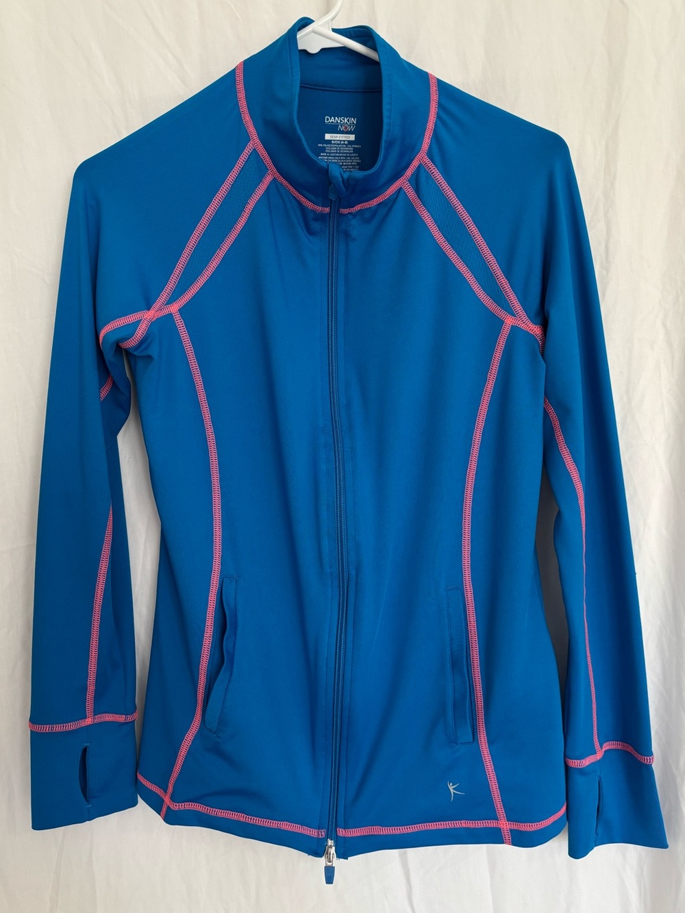 Danskin Now Blue Full-Zip Active Jacket with Pink Contrast Stitching